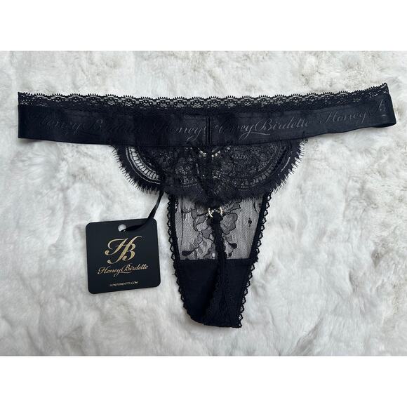 Honey Birdette SOFIA🖤 Black Lace FULL 3 Piece Set 32DD Bra, XS Garter, XS Thong - Picture 9 of 9